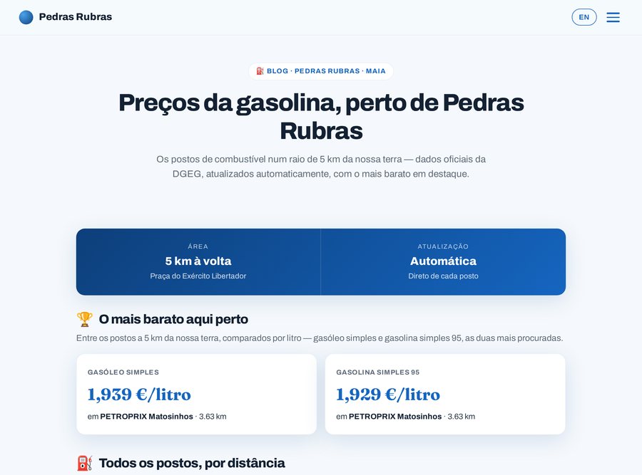 Página de preços de combustível perto de Pedras Rubras, dados oficiais da DGEG